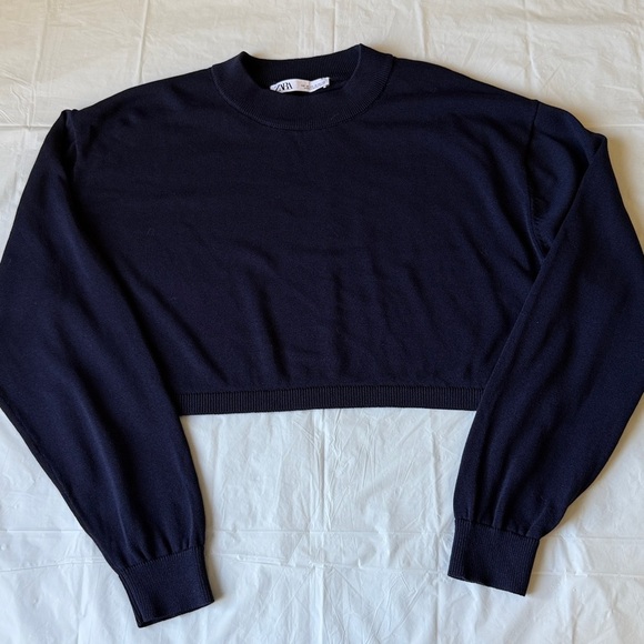 Zara Navy Cropped Sweater - Picture 1 of 9